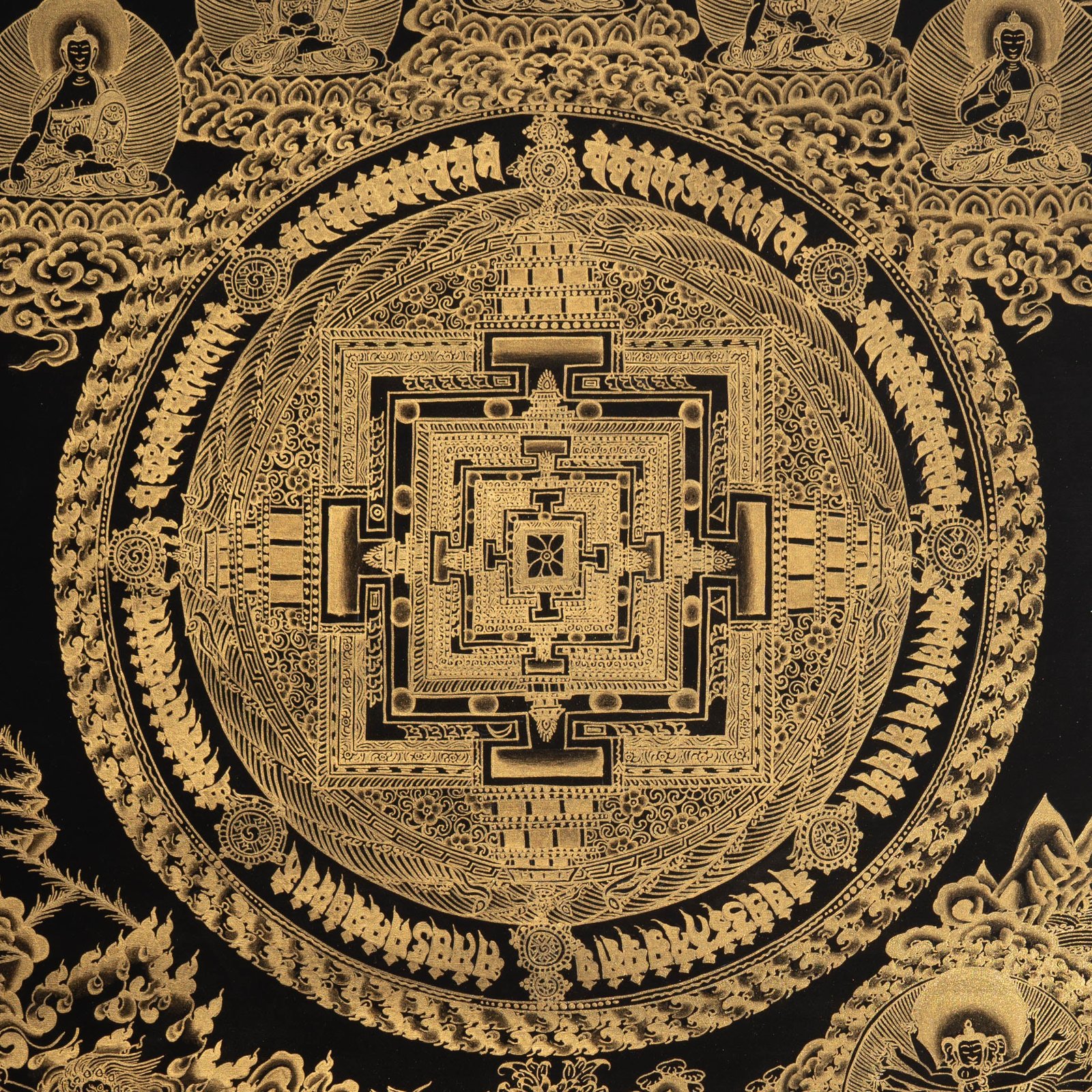 Kalachakra Mandala Thangka with 5 Wisdom Buddha - Image 2